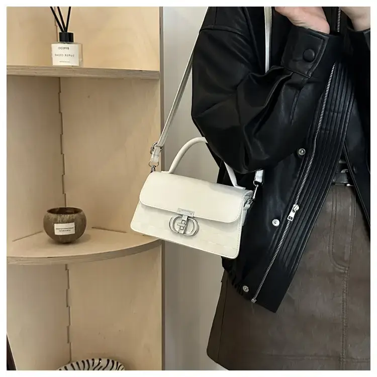 White Textured Lock Shoulder Bag for Women — feature 15