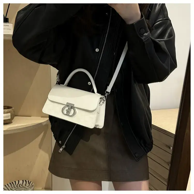 White Textured Lock Shoulder Bag for Women — feature 16