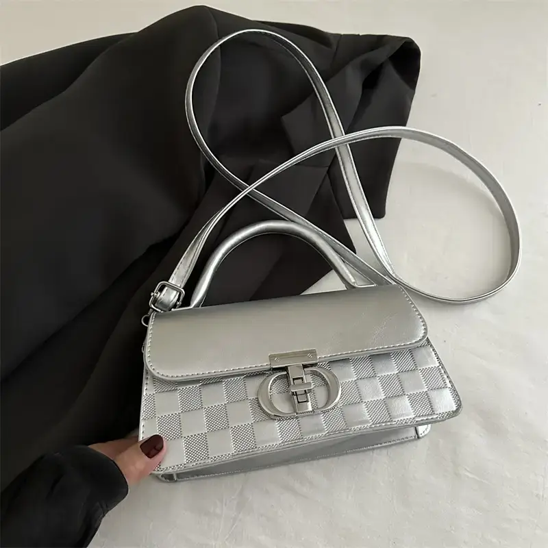 White Textured Lock Shoulder Bag for Women - Image 4