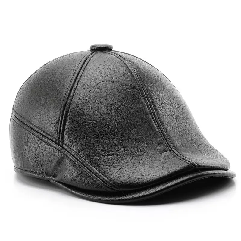 Men's Black Leather Duck Tongue Hat Autumn Winter - Image 4