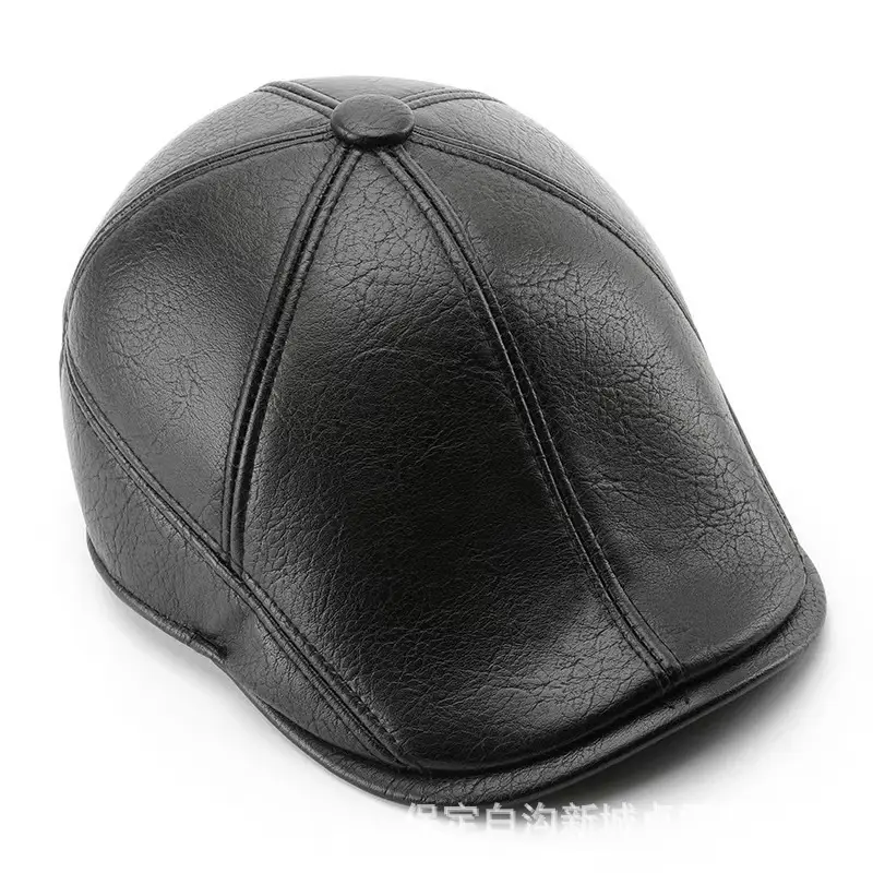 Men's Black Leather Duck Tongue Hat Autumn Winter - Image 5