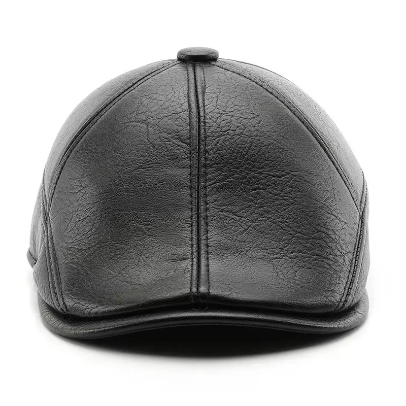 Men's Black Leather Duck Tongue Hat Autumn Winter - Image 6