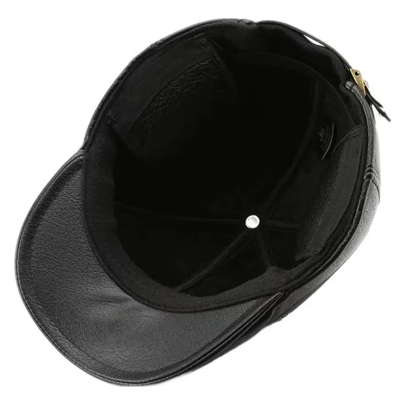Men's Black Leather Duck Tongue Hat Autumn Winter - Image 7