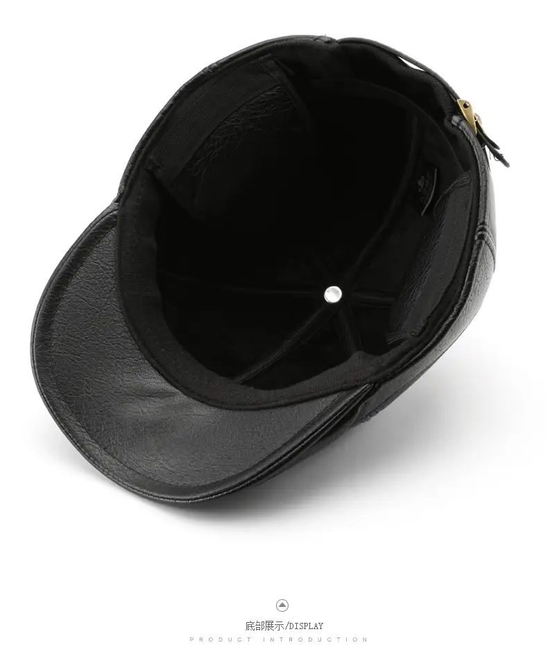 Men's Black Leather Duck Tongue Hat Autumn Winter — feature 10