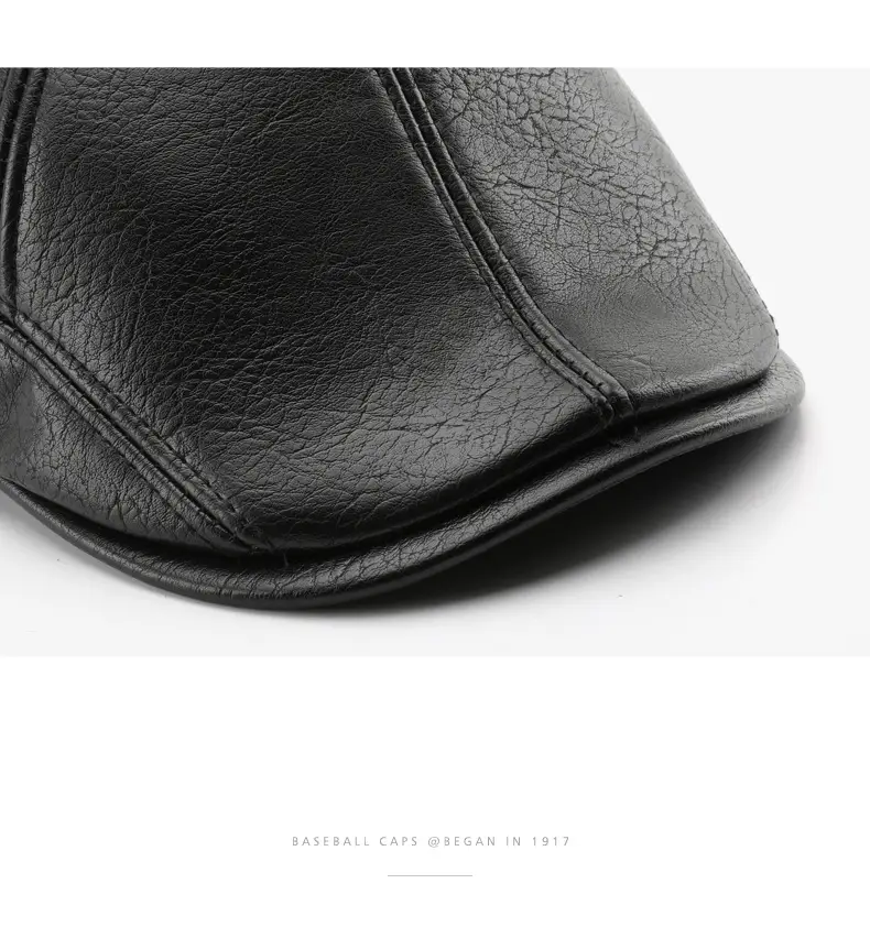 Men's Black Leather Duck Tongue Hat Autumn Winter — feature 14
