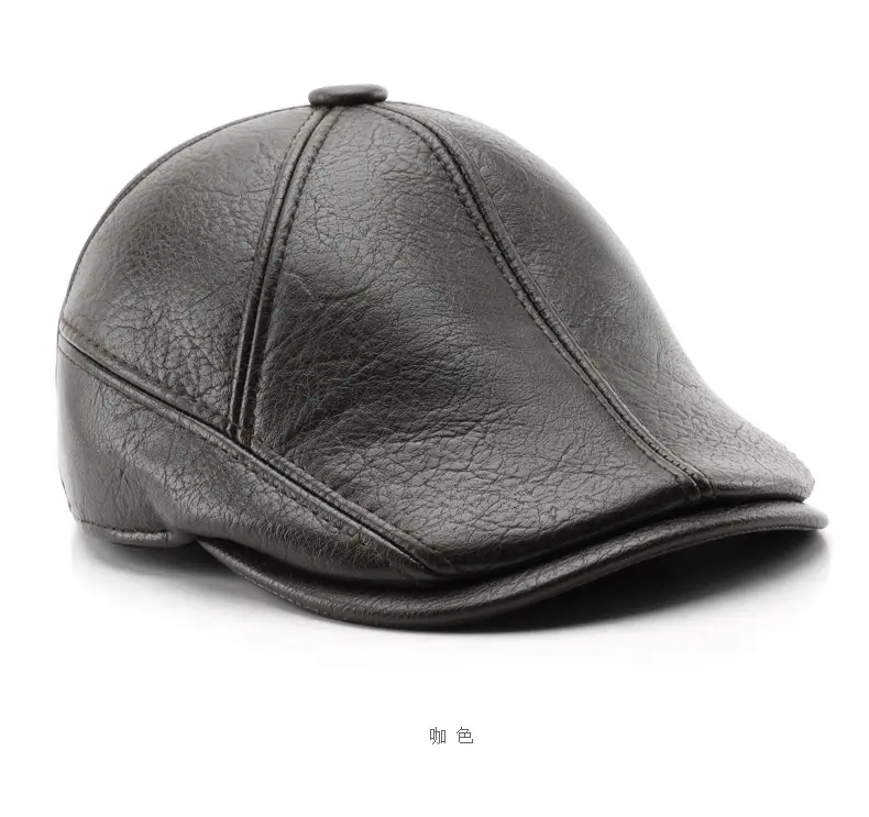 Men's Black Leather Duck Tongue Hat Autumn Winter — feature 4