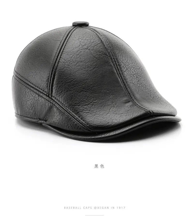 Men's Black Leather Duck Tongue Hat Autumn Winter — feature 5