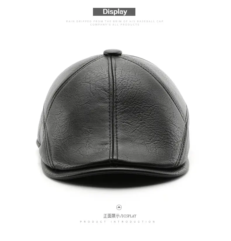 Men's Black Leather Duck Tongue Hat Autumn Winter — feature 6