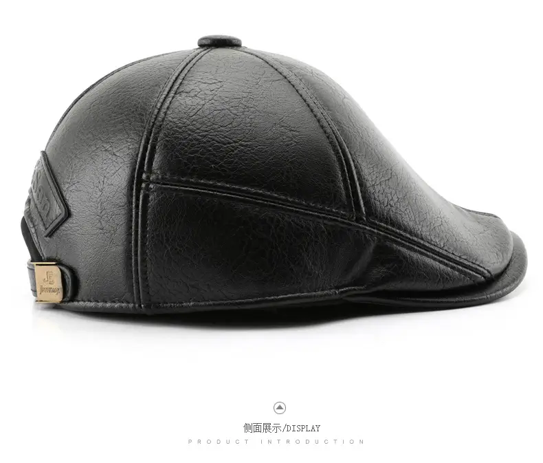Men's Black Leather Duck Tongue Hat Autumn Winter — feature 7