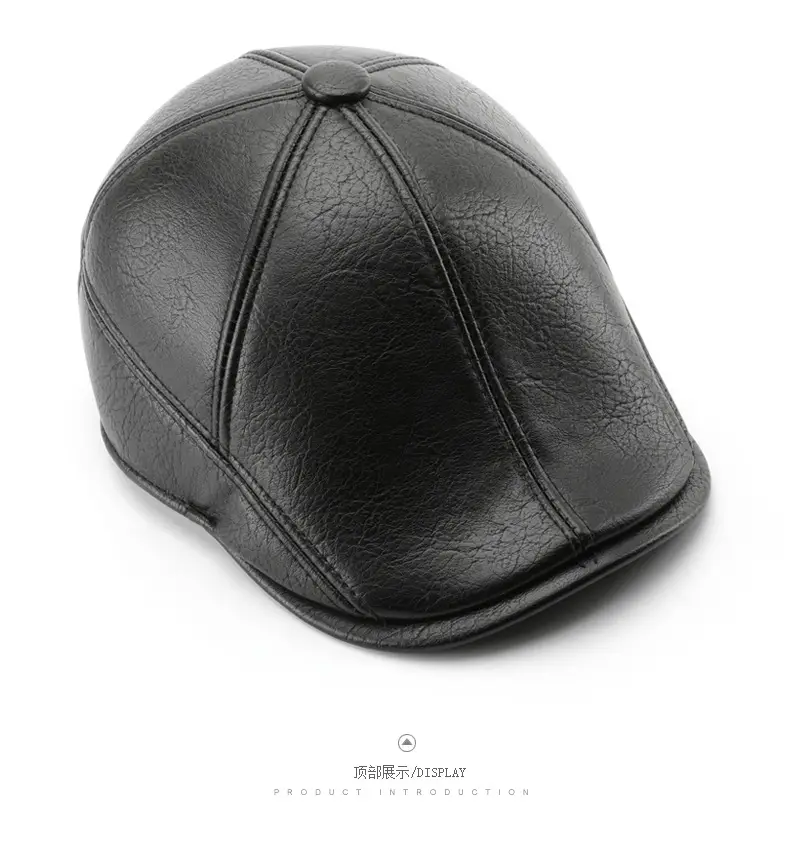 Men's Black Leather Duck Tongue Hat Autumn Winter — feature 8