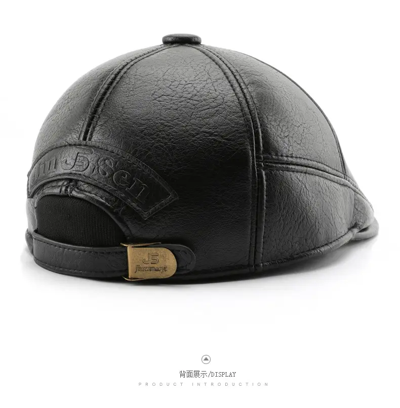 Men's Black Leather Duck Tongue Hat Autumn Winter — feature 9