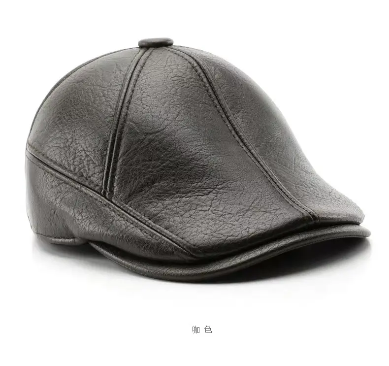 Men's Black Leather Duck Tongue Hat Autumn Winter - Image 2