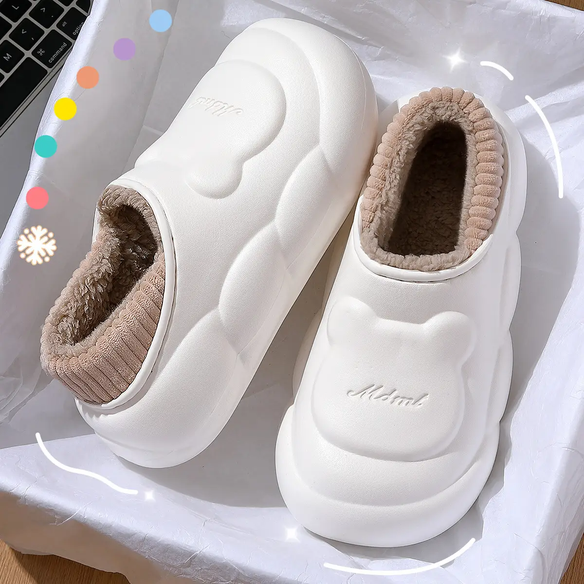 Winter Waterproof Cotton Slippers for Women White - Image 3