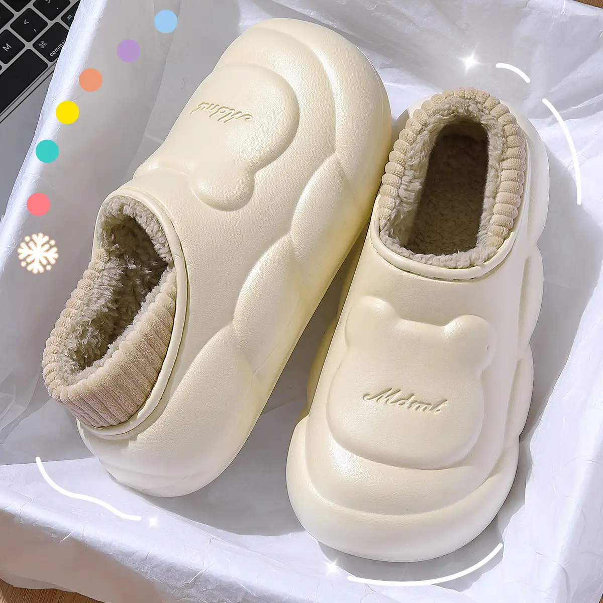 Winter Waterproof Cotton Slippers for Women White - Image 4
