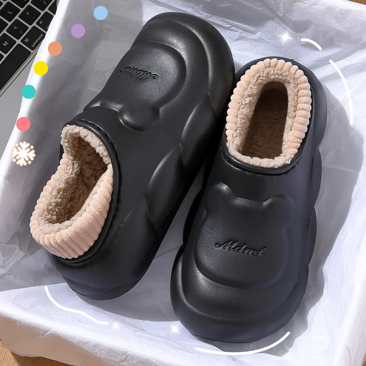 Winter Waterproof Cotton Slippers for Women White - Image 5