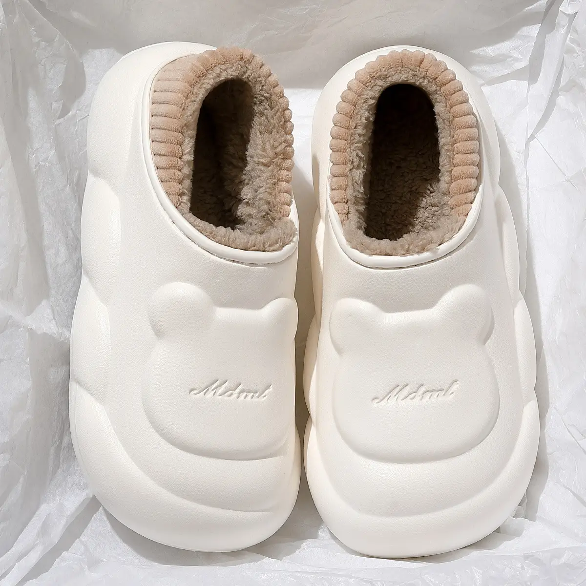 Winter Waterproof Cotton Slippers for Women White - Image 6
