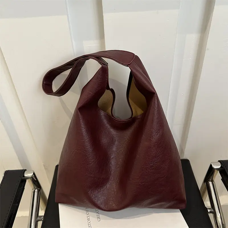 Maroon Leather Shoulder Bag for Women Autumn Winter - Image 6