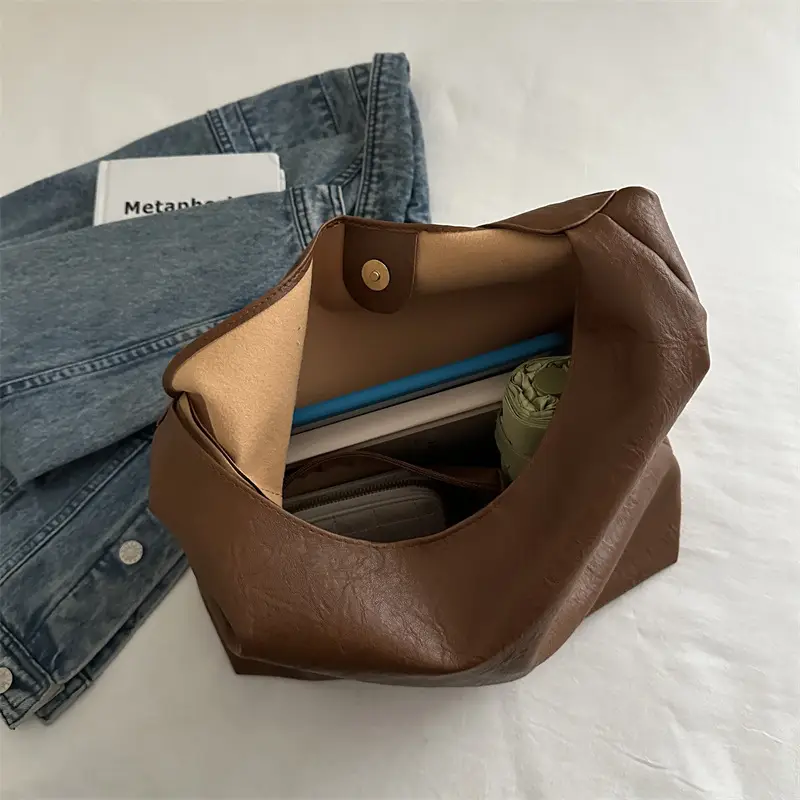 Maroon Leather Shoulder Bag for Women Autumn Winter - Image 9