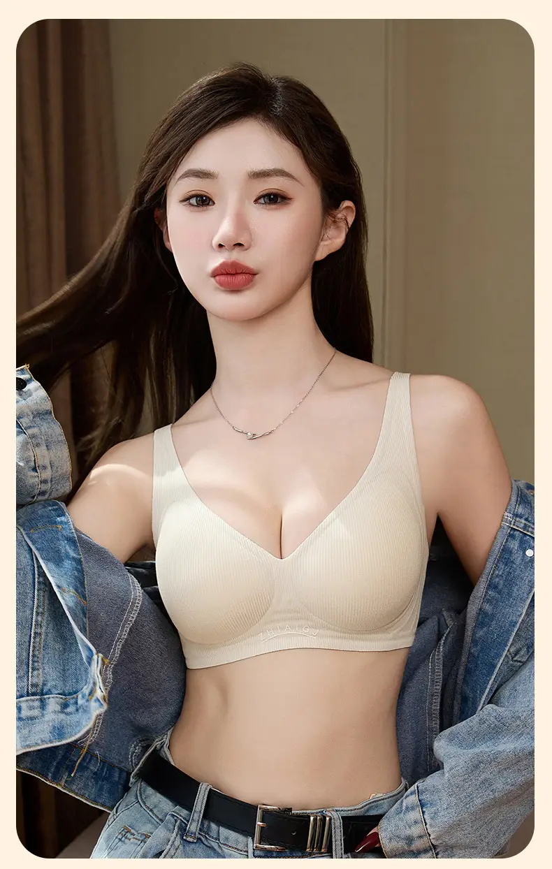 Small-breasted seamless naked underwear women's jelly soft support accessory breast adjustable ultra-soft thin bra without steel ring — feature 26