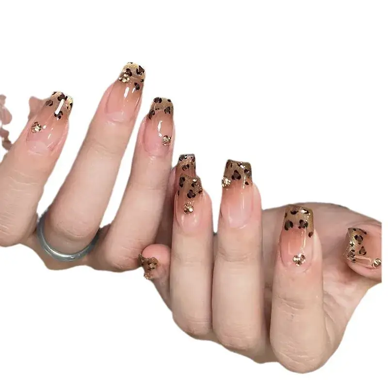 Maillard Leopard Print Fake Nails Autumn Winter - Image 5