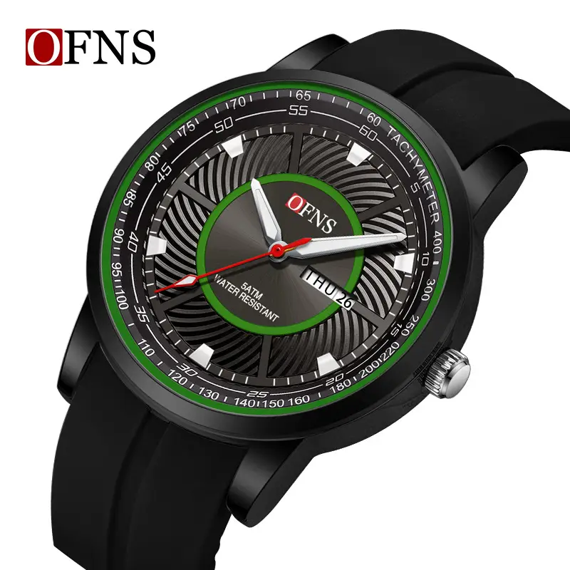 Ofns Men's Luminous Quartz Watch Black Green - Image 11