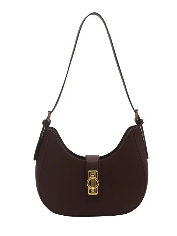 Black High-end Women's Shoulder Bag with Gold Clasp - Image 9