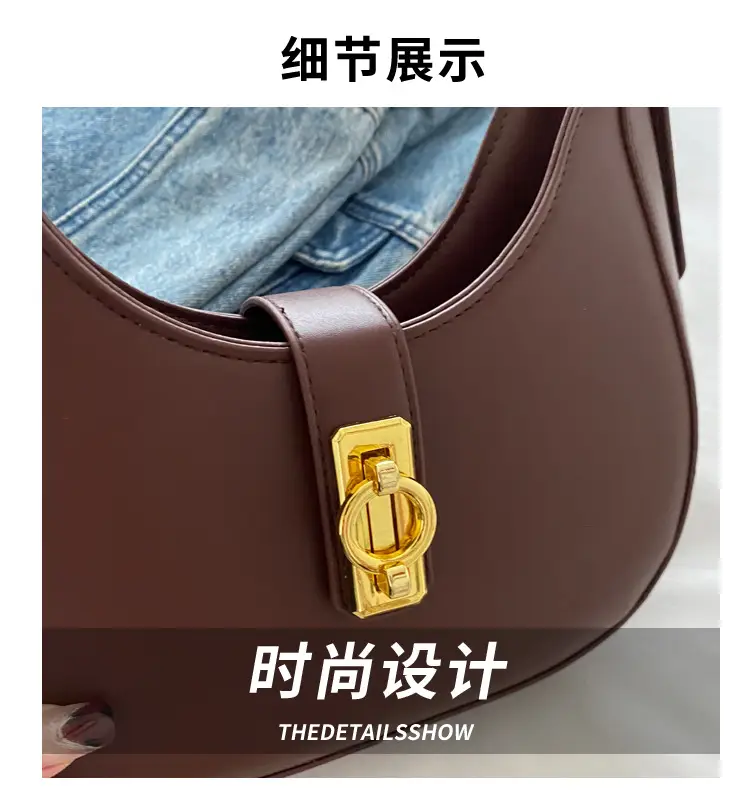 Black High-end Women's Shoulder Bag with Gold Clasp — feature 3