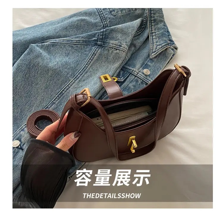 Black High-end Women's Shoulder Bag with Gold Clasp — feature 6