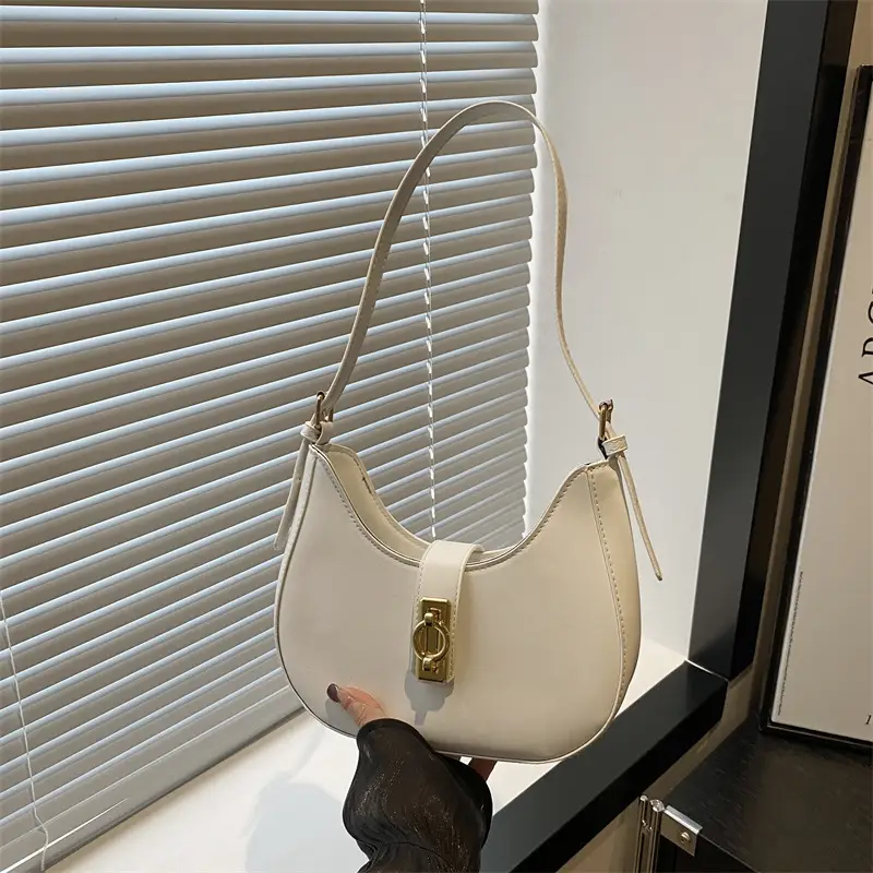 Black High-end Women's Shoulder Bag with Gold Clasp - Image 2