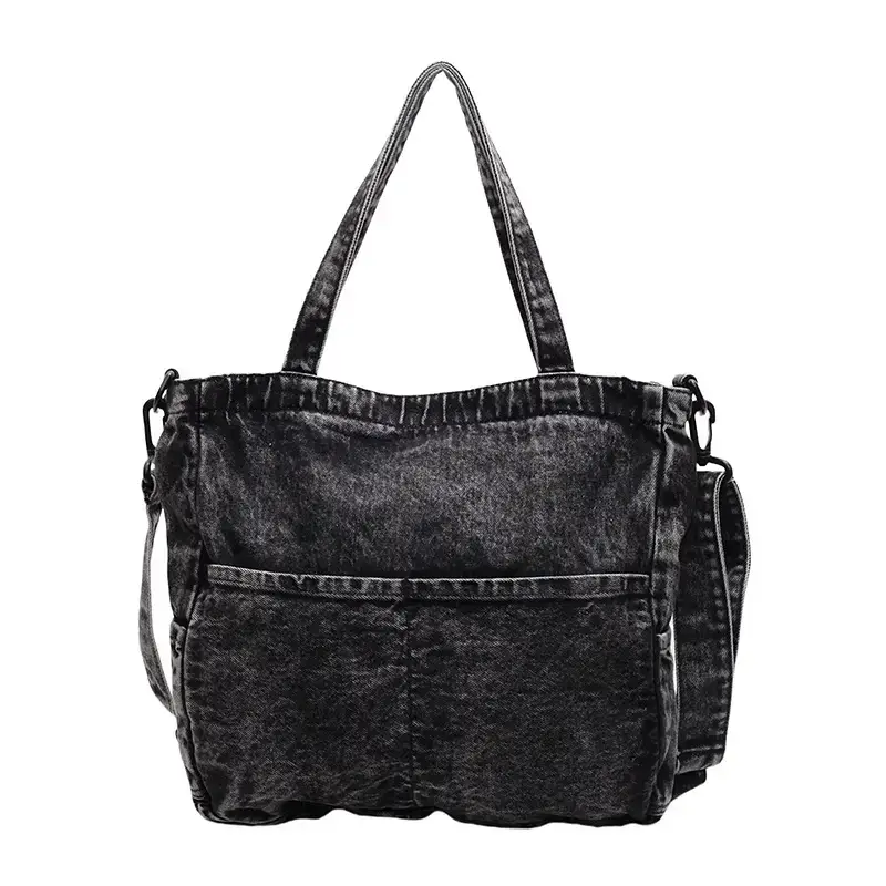 Women's Washable Blue Denim Shoulder Bag Large Capacity - Image 8