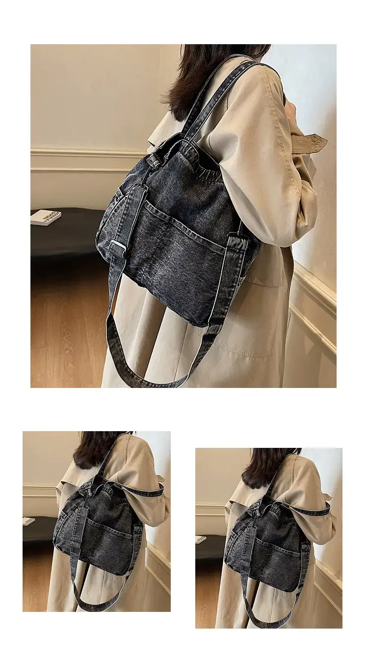 Women's Washable Blue Denim Shoulder Bag Large Capacity — feature 10