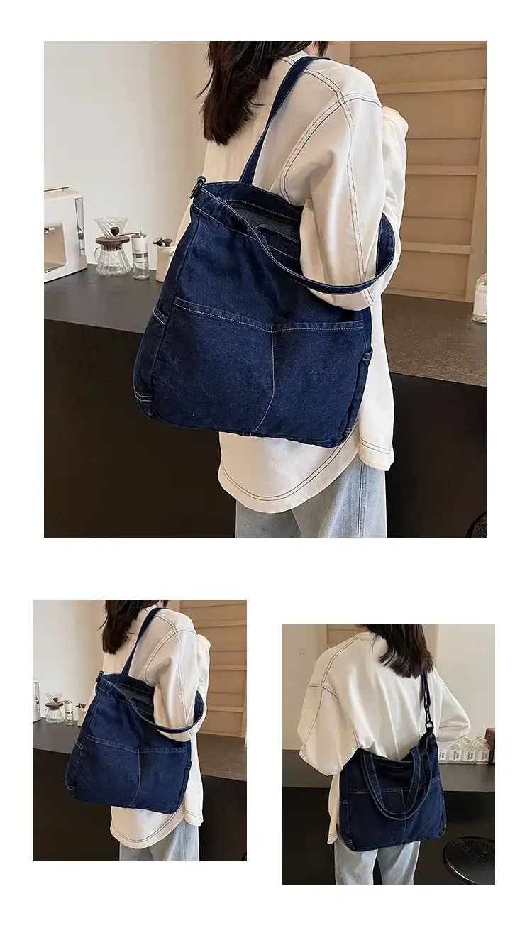 Women's Washable Blue Denim Shoulder Bag Large Capacity — feature 12