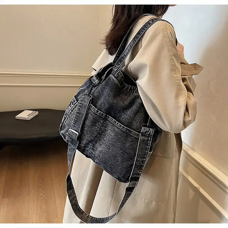 Women's Washable Blue Denim Shoulder Bag Large Capacity — feature 17