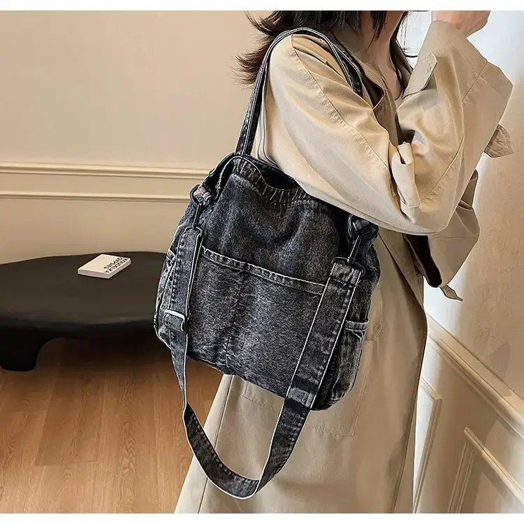 Women's Washable Blue Denim Shoulder Bag Large Capacity — feature 18