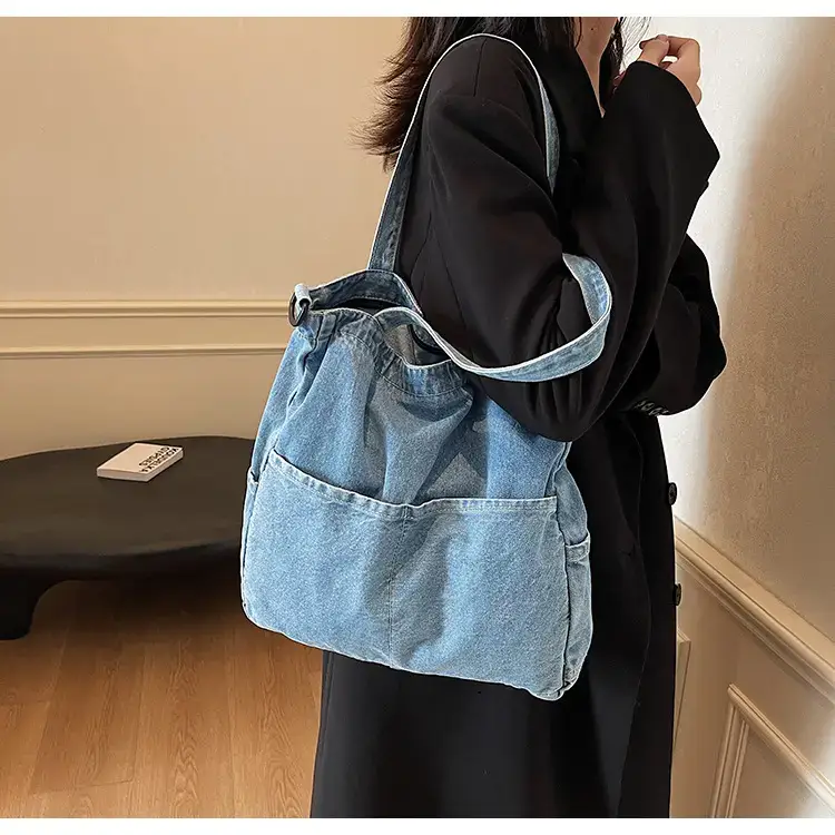 Women's Washable Blue Denim Shoulder Bag Large Capacity — feature 42