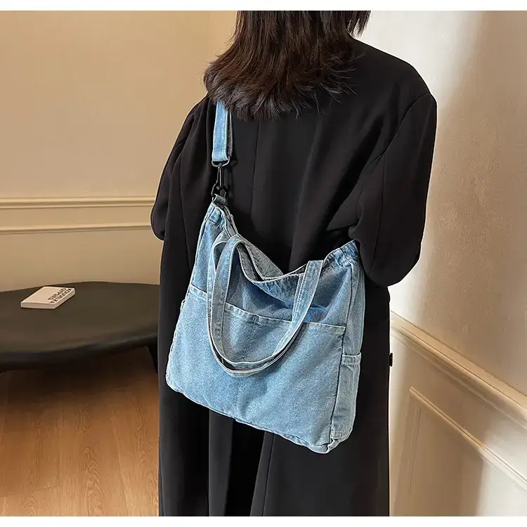 Women's Washable Blue Denim Shoulder Bag Large Capacity — feature 48
