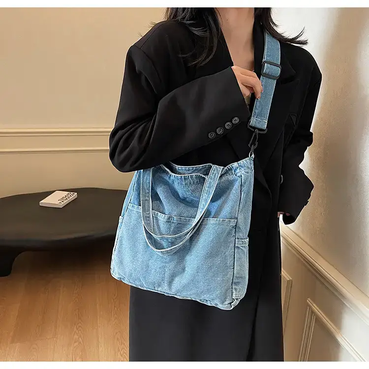 Women's Washable Blue Denim Shoulder Bag Large Capacity — feature 50