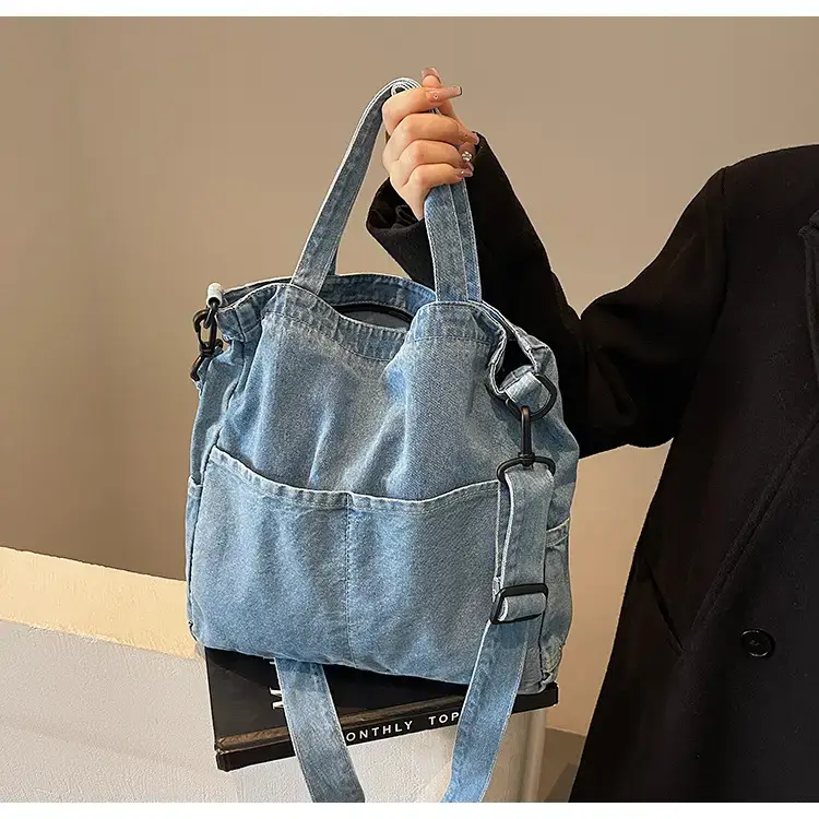 Women's Washable Blue Denim Shoulder Bag Large Capacity — feature 71