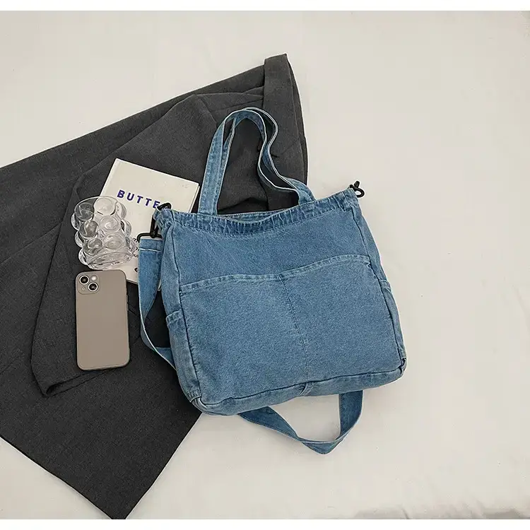 Women's Washable Blue Denim Shoulder Bag Large Capacity — feature 80