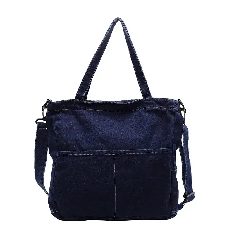Women's Washable Blue Denim Shoulder Bag Large Capacity - Image 2