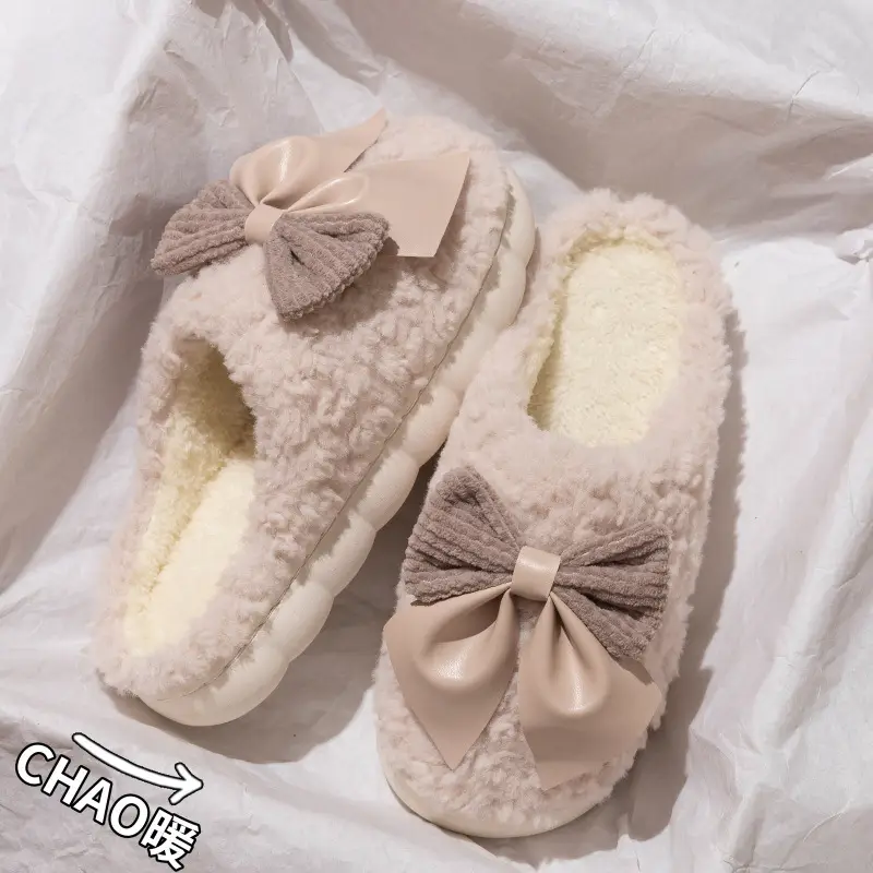 Men's and Women's Plush Cotton Slippers with a Stepping-On-Poop Feeling, Autumn and Winter 2025, Home Warm Thick-Soled Non-Slip Cotton Slippers, Extra Thick and Comfortable