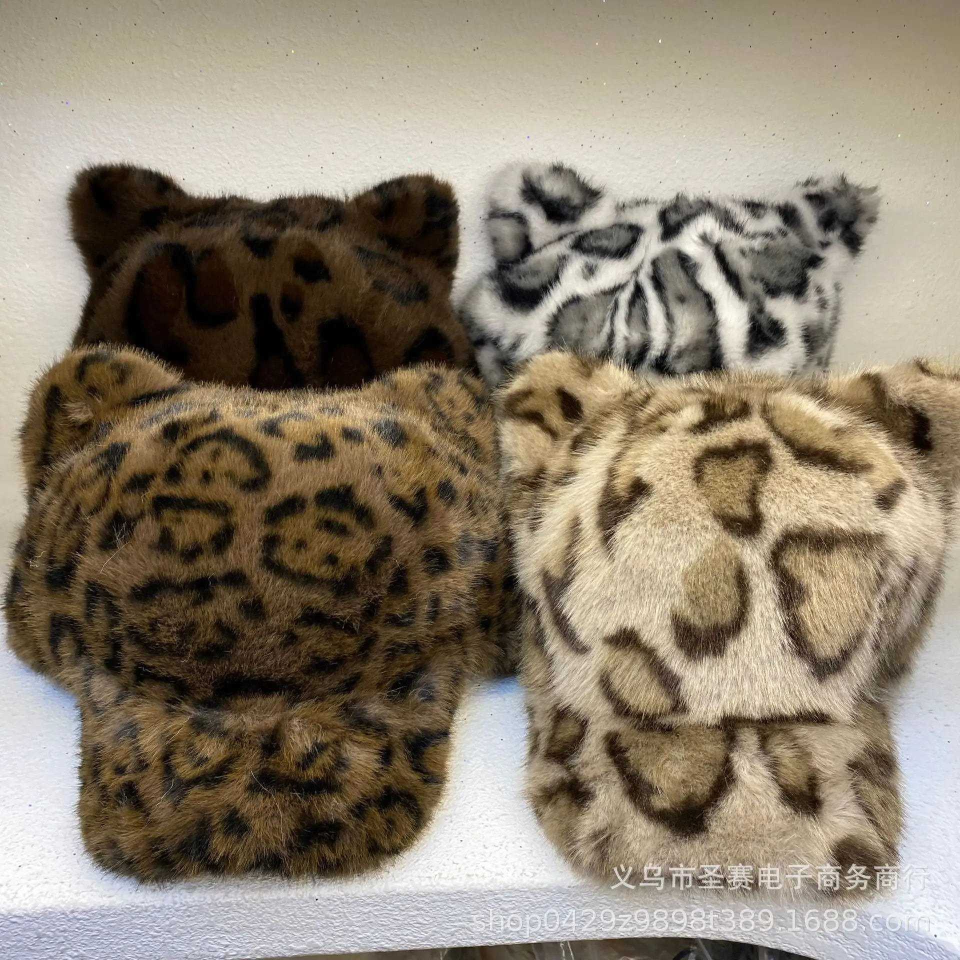 Japanese Winter Leopard Bear Ear Cap Soft Warm Women - Image 5