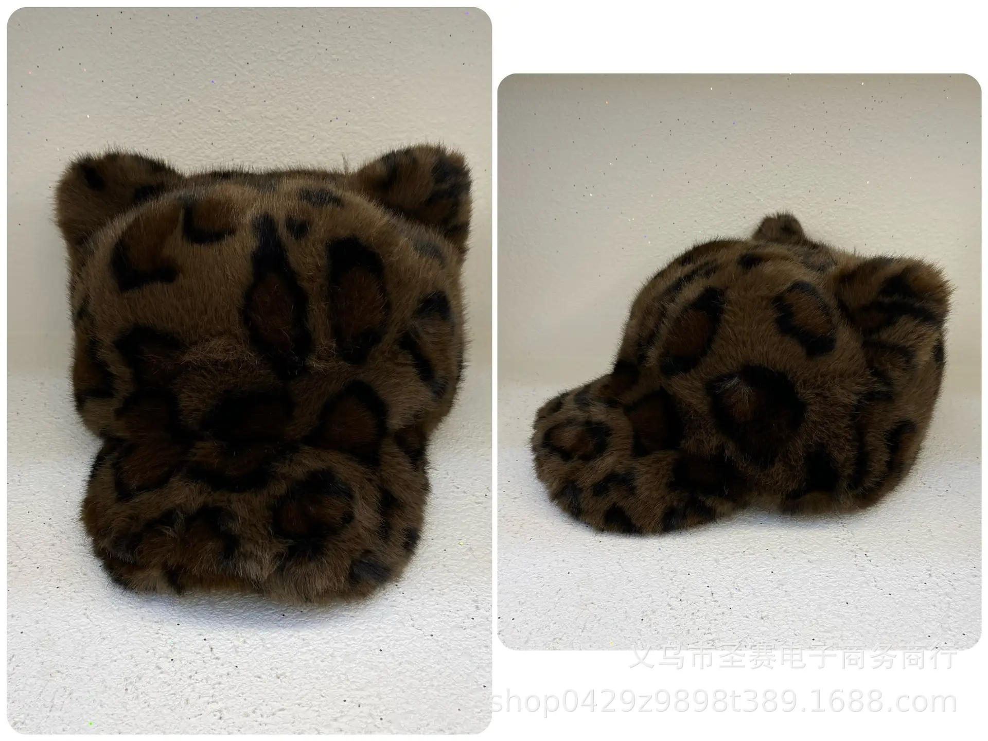 Japanese Winter Leopard Bear Ear Cap Soft Warm Women - Image 3