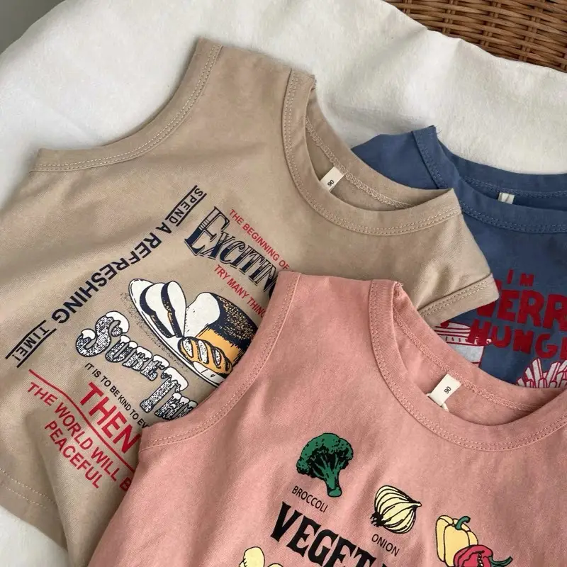 Children's Vegetable Print Sleeveless Vest Pink - Image 6