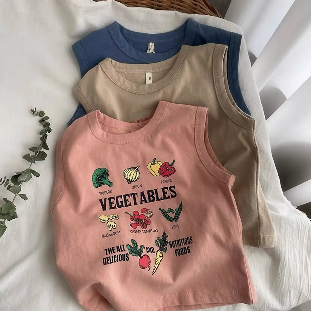 Children's Vegetable Print Sleeveless Vest Pink - Image 7