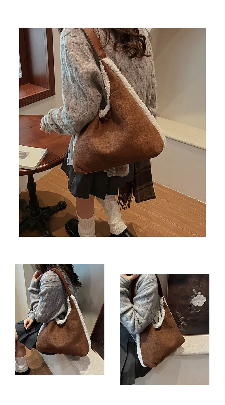 Brown Plush Shoulder Bag for Women New Cross-Border Fashion — feature 10