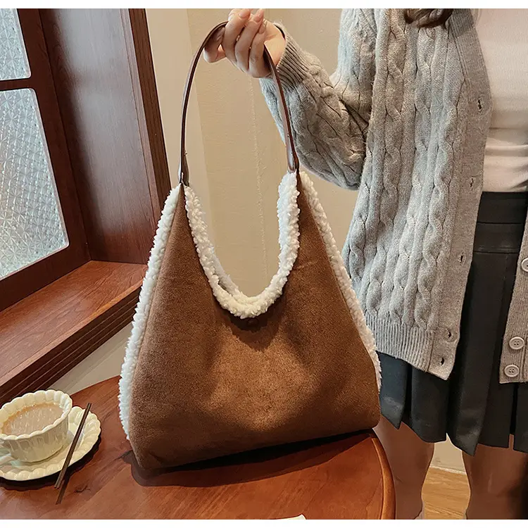 Brown Plush Shoulder Bag for Women New Cross-Border Fashion — feature 13