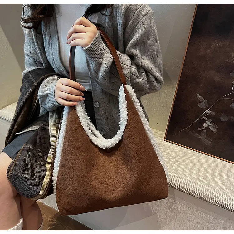 Brown Plush Shoulder Bag for Women New Cross-Border Fashion — feature 17
