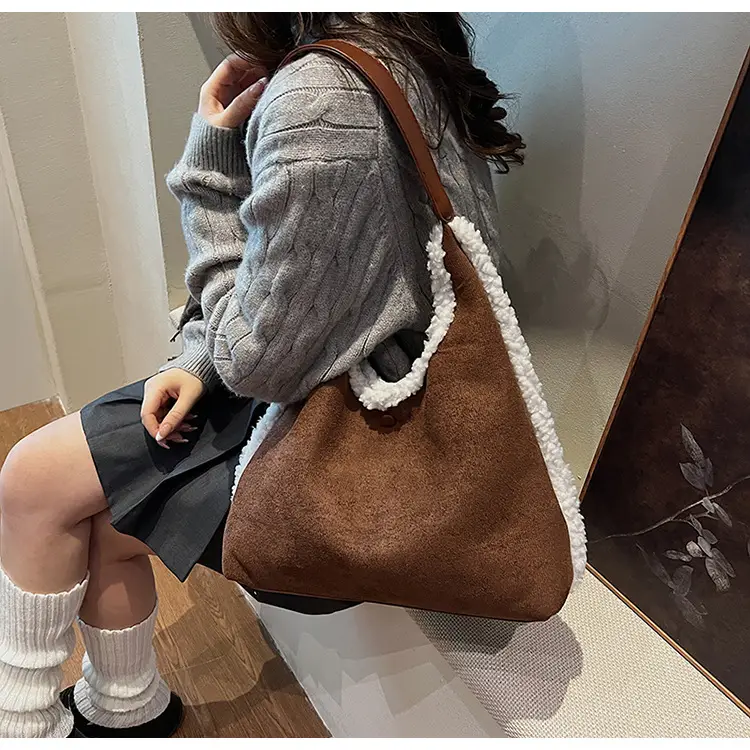 Brown Plush Shoulder Bag for Women New Cross-Border Fashion — feature 19