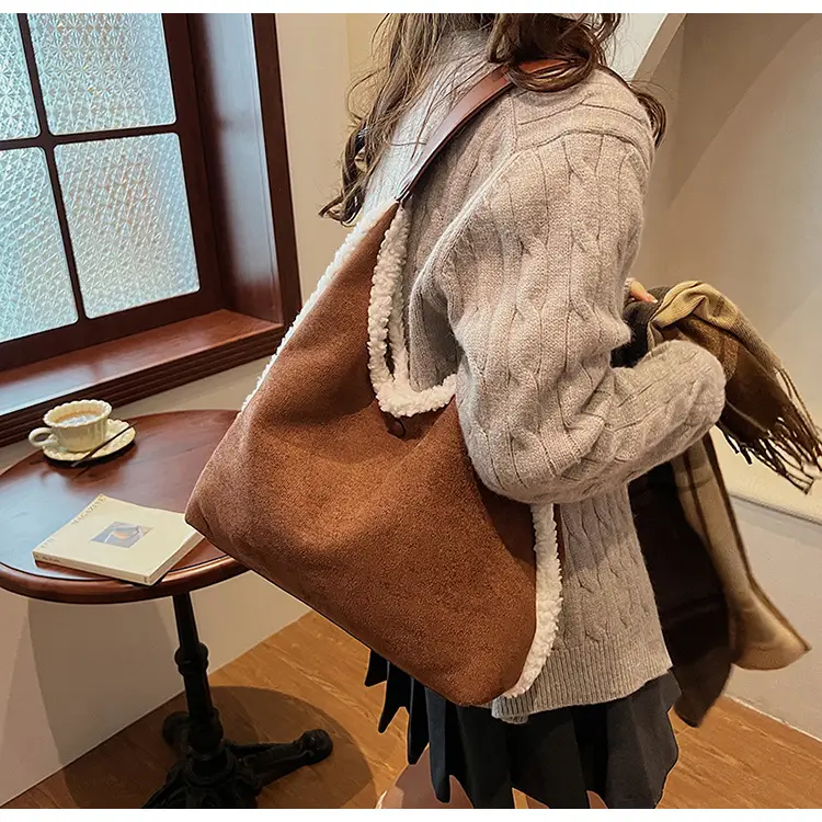 Brown Plush Shoulder Bag for Women New Cross-Border Fashion — feature 23